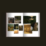 Custom wedding photobook mockup with collage-style layout of couple photos