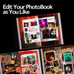 "Edit Your PhotoBook as You Like" — customizable birthday scrapbook spreads collage